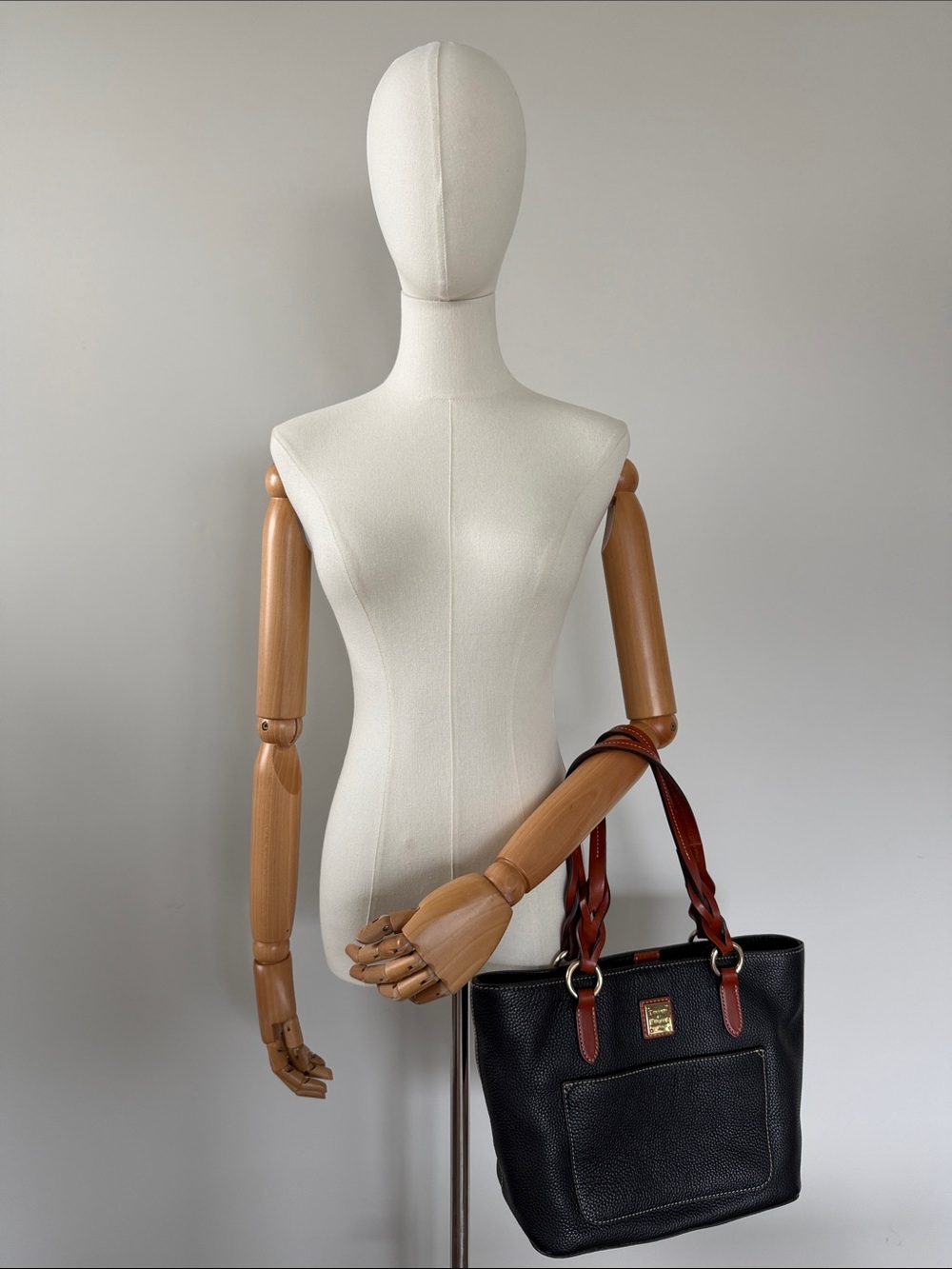 Dooney & Bourke Gretchen Small Tote Black Pebble Leather Braided Handles - Picture 15 of 16